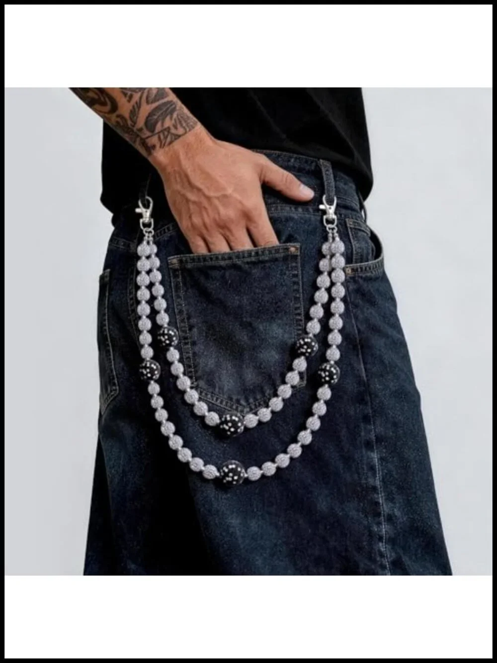 Layered Ceramic Bead Wallet Chain for Men Women Jean Pocket Keychain